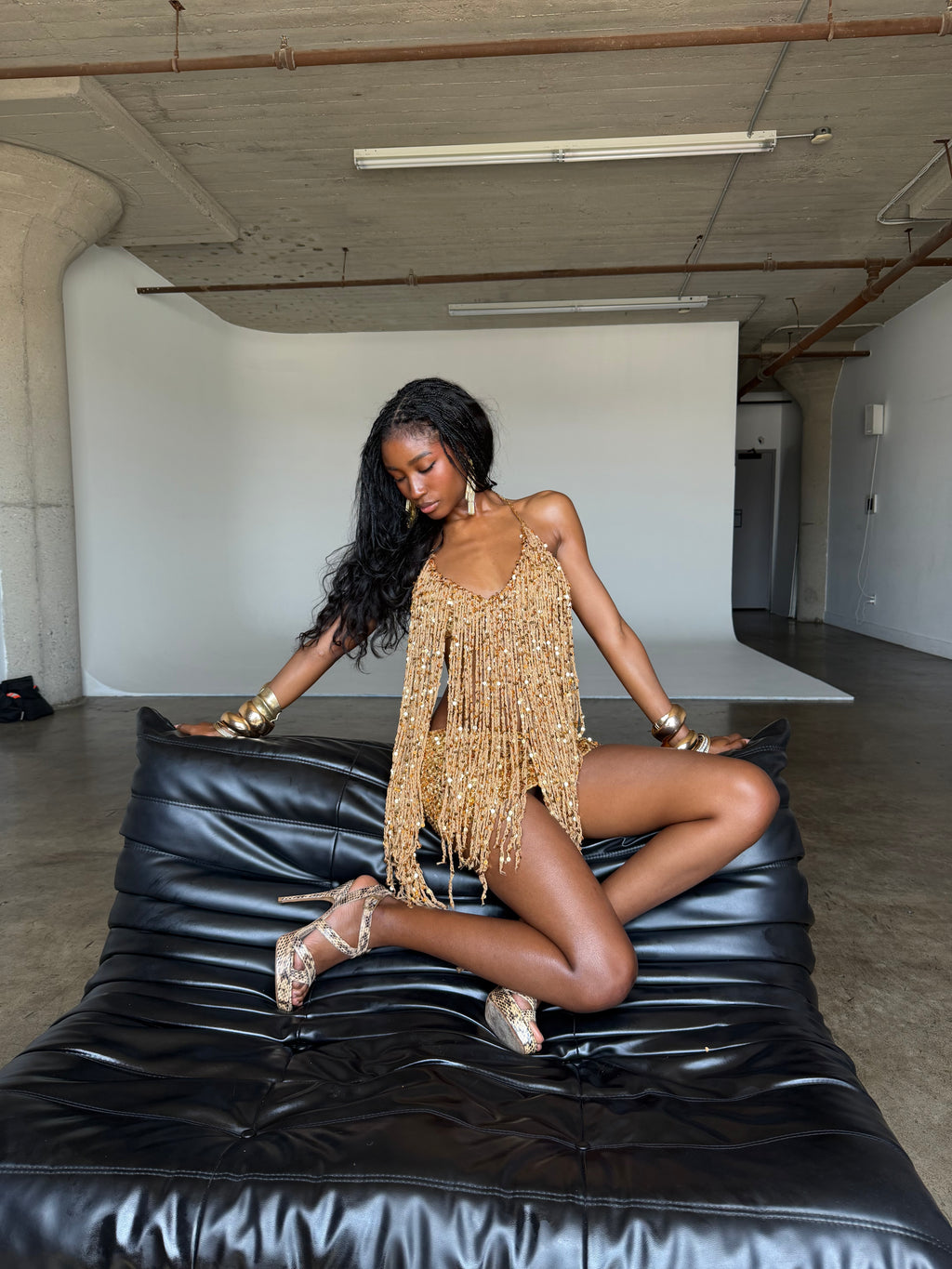 Gold Sequin Fringe Set