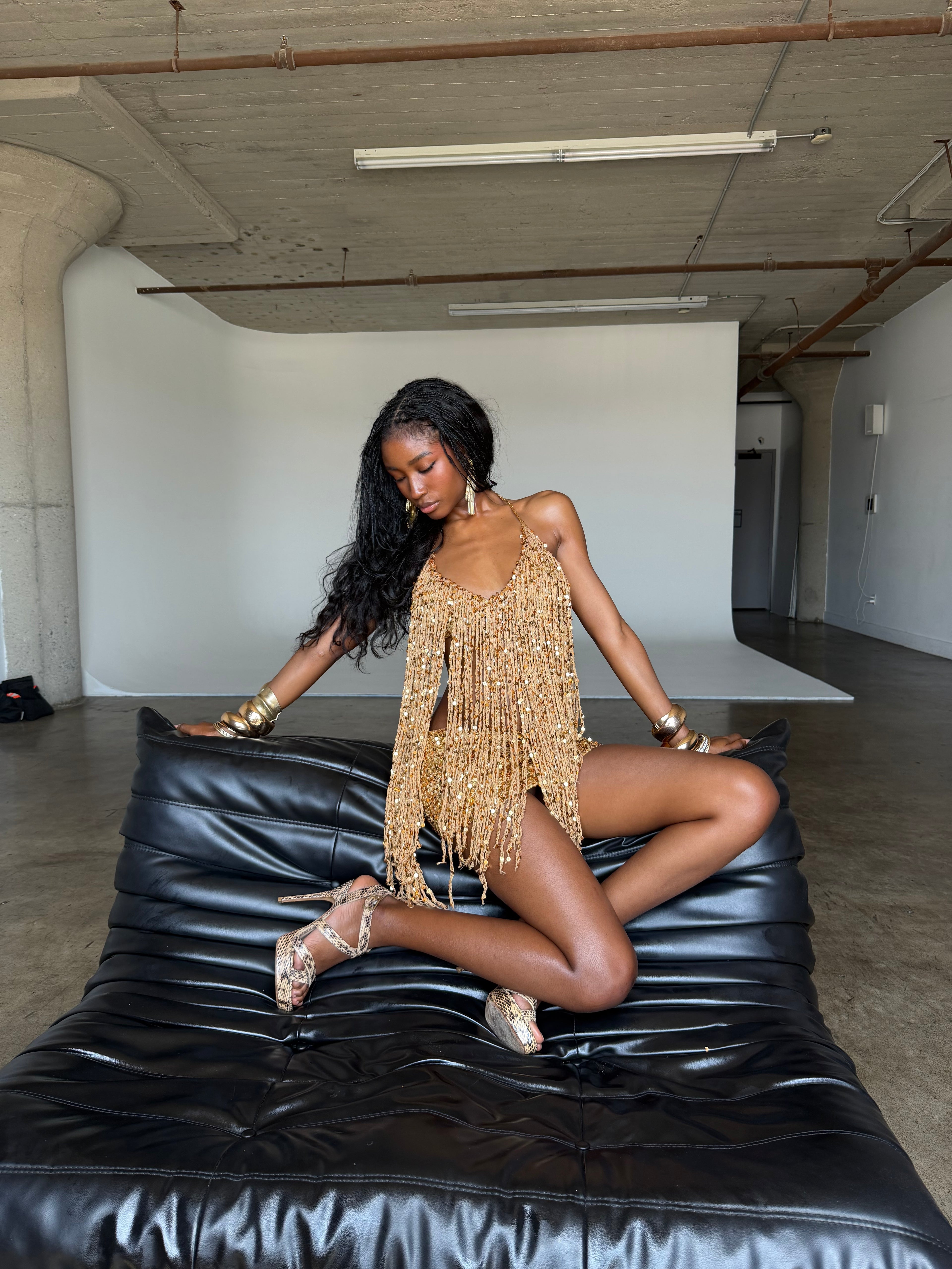 Gold Sequin Fringe Set