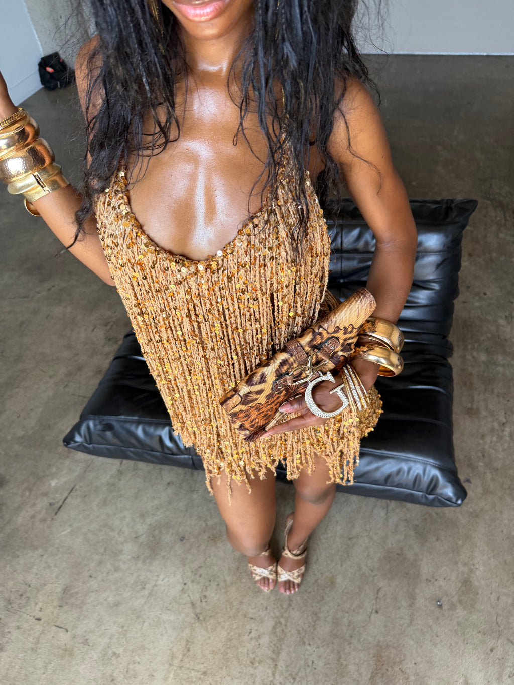 Gold Sequin Fringe Top