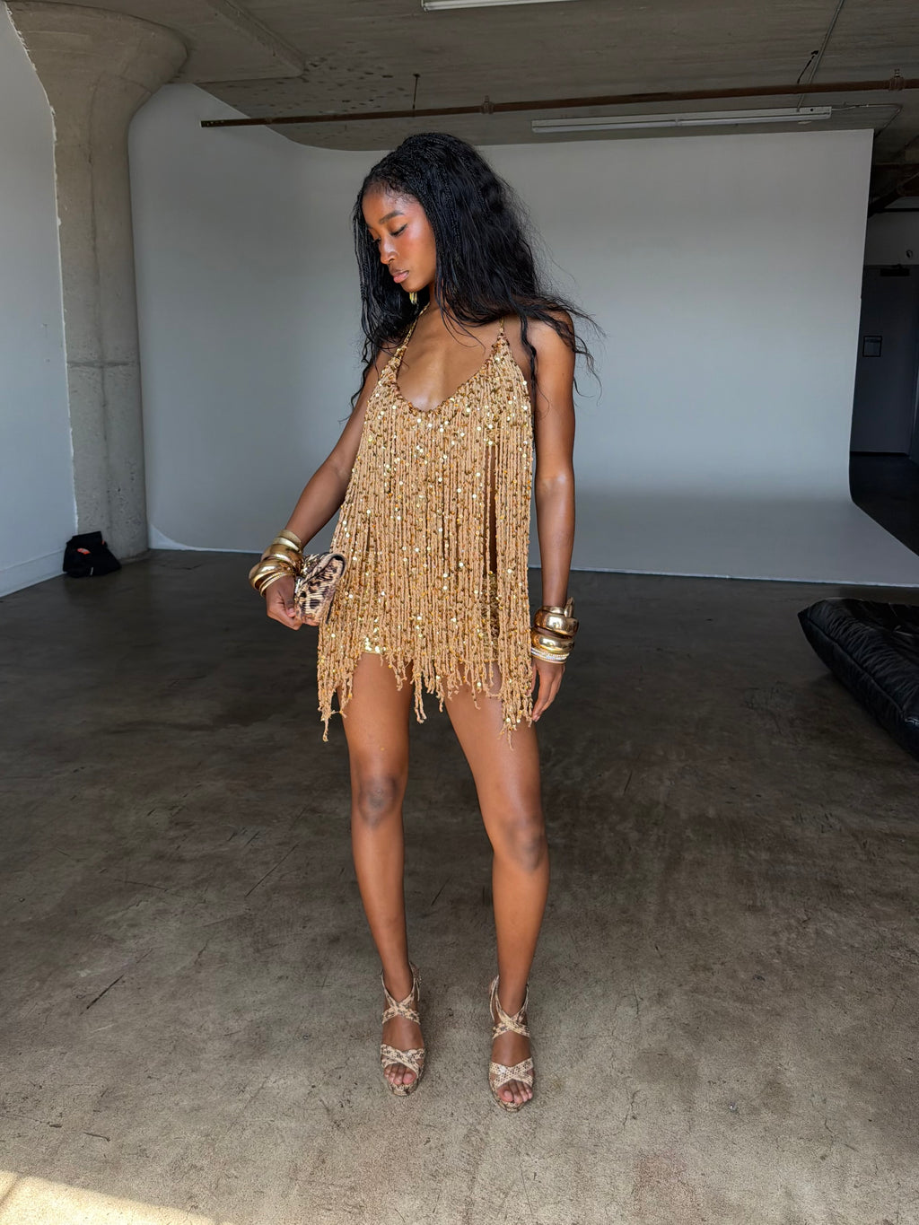 Gold Sequin Fringe Top