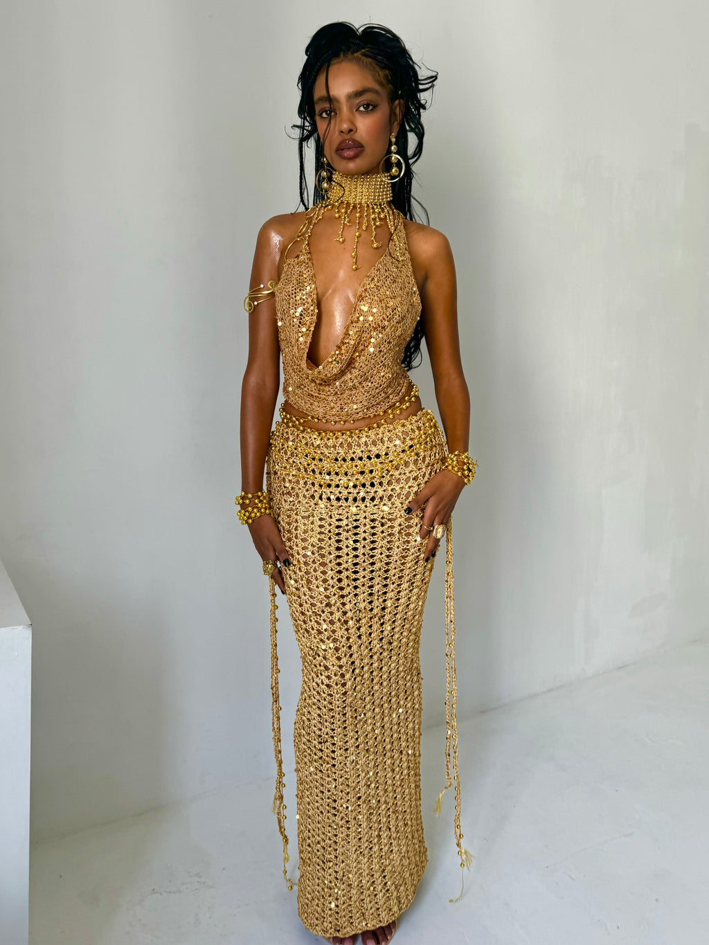Gold Sequin Maxi Skirt